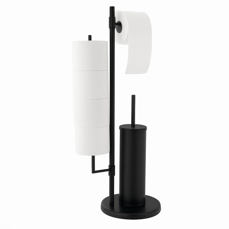 Gulvstativ til toiletpapir og toiletbørste 3-i-1 sort mat 71 cm