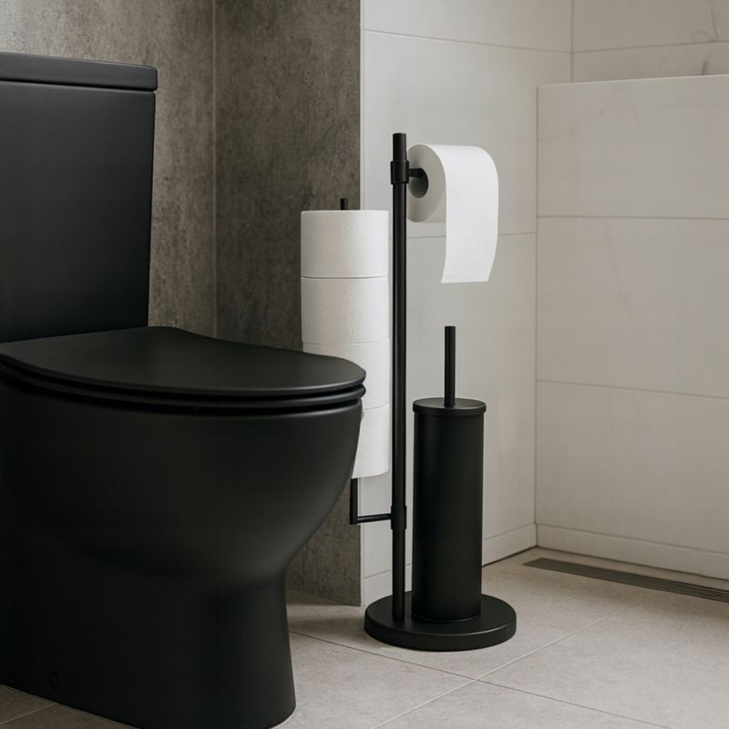 Gulvstativ til toiletpapir og toiletbørste 3-i-1 sort mat 71 cm