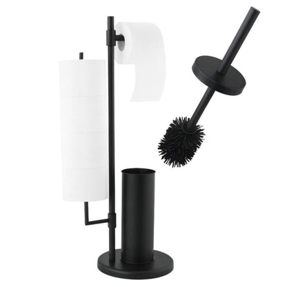 Gulvstativ til toiletpapir og toiletbørste 3-i-1 sort mat 71 cm