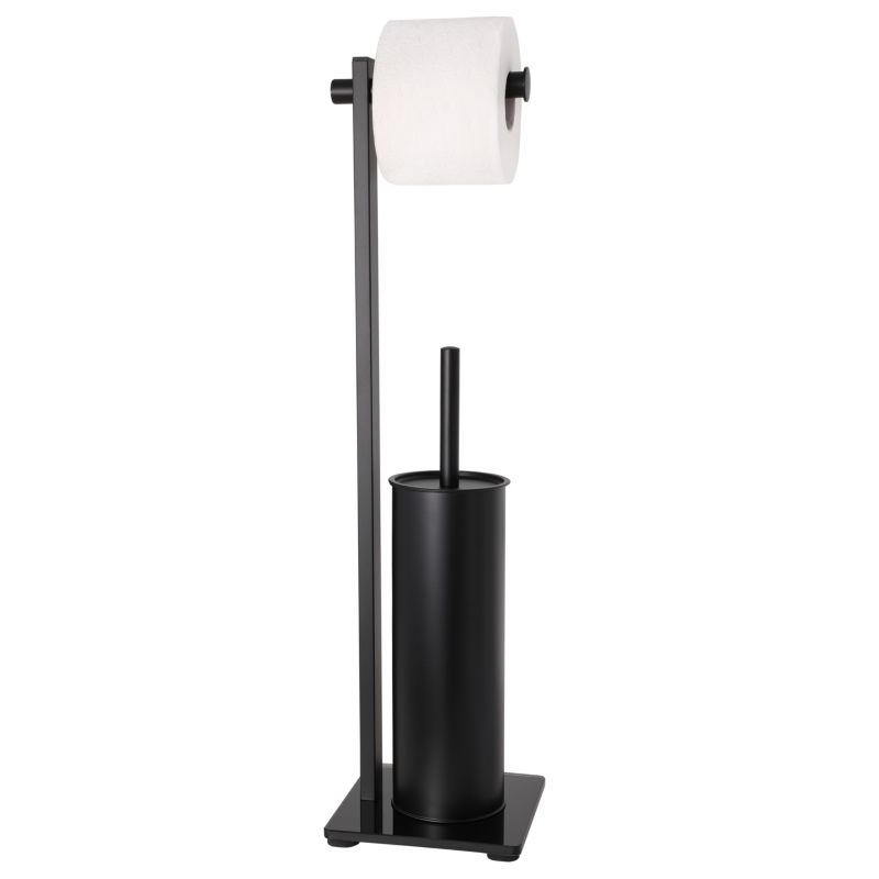 Fritstående Toiletbørsteholder med Papirholder Sort 61,5 cm