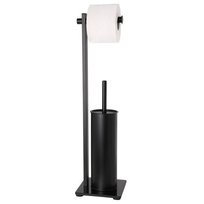 Fritstående Toiletbørsteholder med Papirholder Sort 61,5 cm