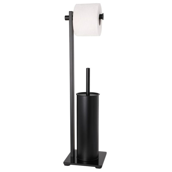 Fritstående Toiletbørsteholder med Papirholder Sort 61,5 cm