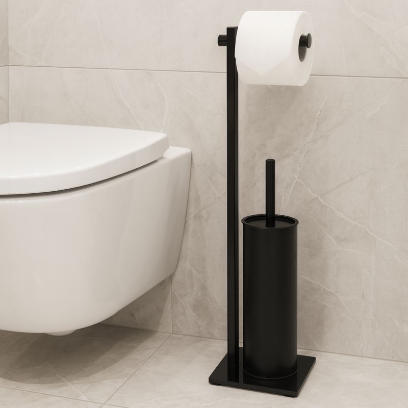 Fritstående Toiletbørsteholder med Papirholder Sort 61,5 cm
