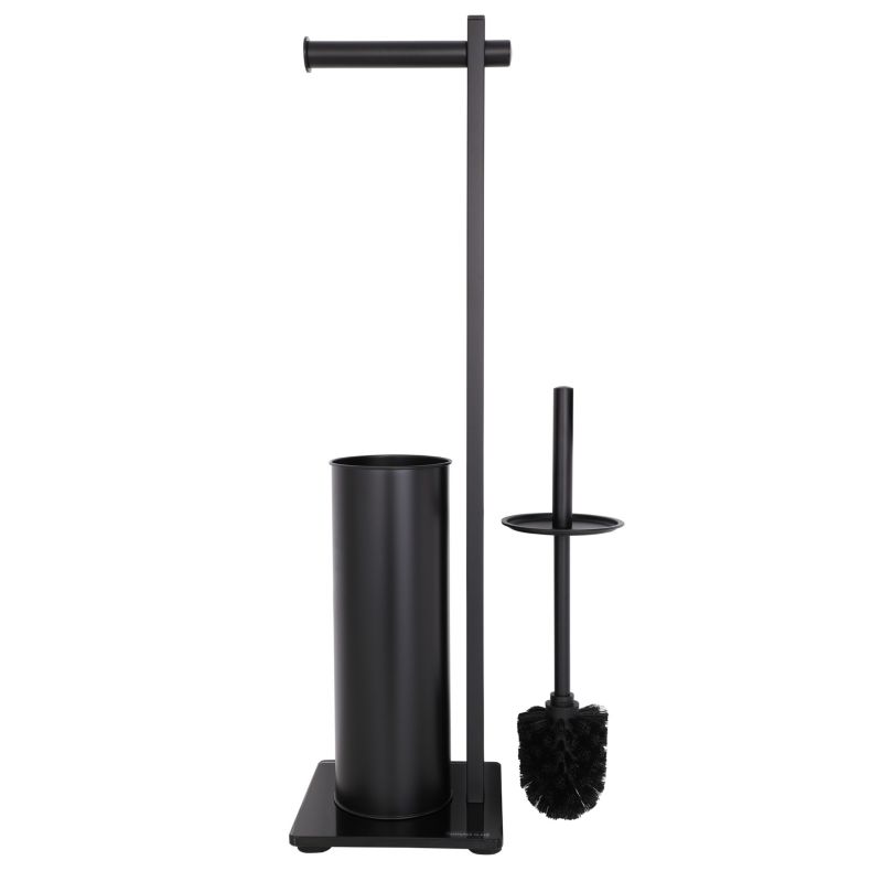 Fritstående Toiletbørsteholder med Papirholder Sort 61,5 cm