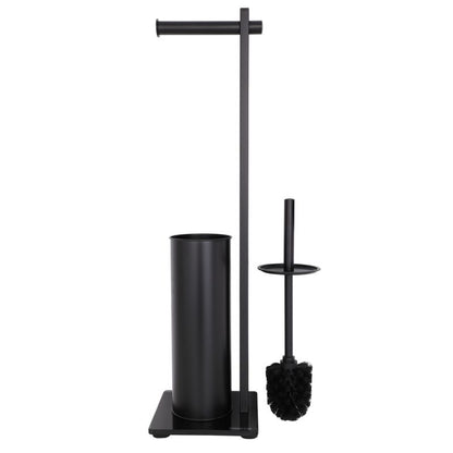 Fritstående Toiletbørsteholder med Papirholder Sort 61,5 cm