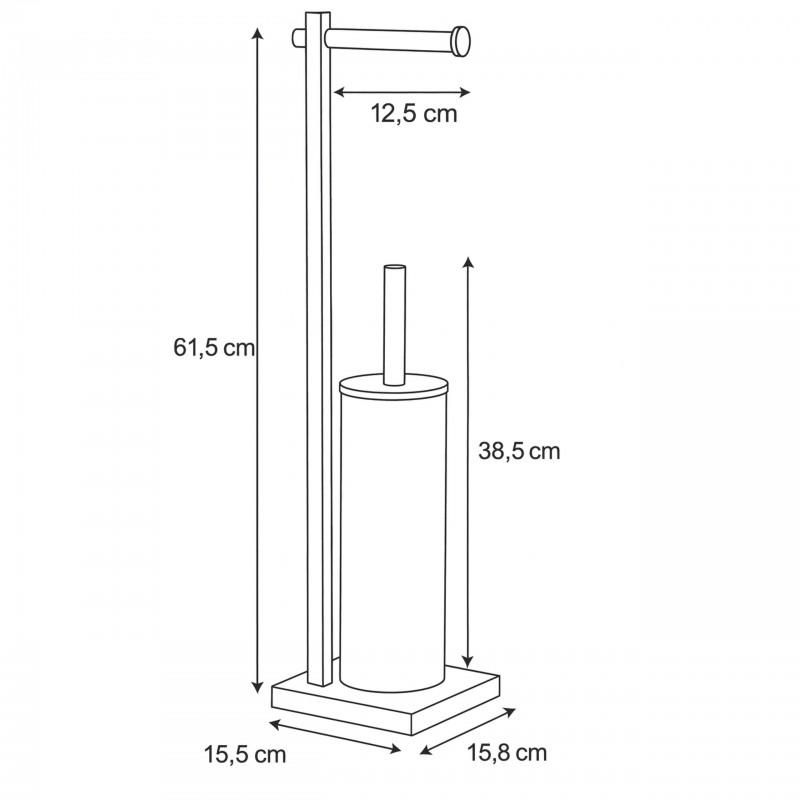 Fritstående Toiletbørsteholder med Papirholder Sort 61,5 cm