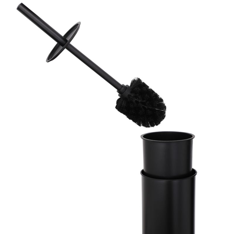 Fritstående Toiletbørsteholder med Papirholder Sort 61,5 cm