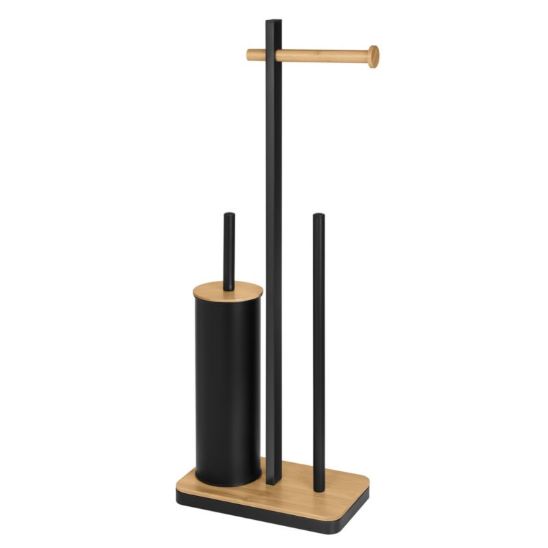 Toiletbørsteholder med Papirholder 3-i-1 Sort Bambus 24,5 x 14 x 67,5 cm