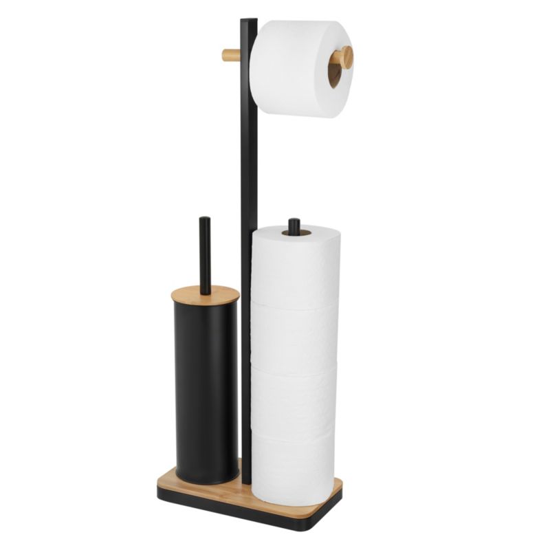 Toiletbørsteholder med Papirholder 3-i-1 Sort Bambus 24,5 x 14 x 67,5 cm