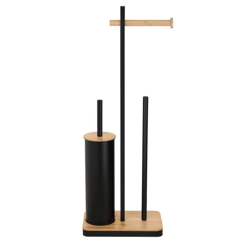 Toiletbørsteholder med Papirholder 3-i-1 Sort Bambus 24,5 x 14 x 67,5 cm