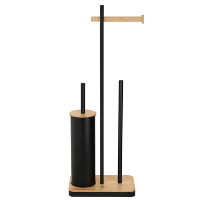 Toiletbørsteholder med Papirholder 3-i-1 Sort Bambus 24,5 x 14 x 67,5 cm