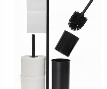 Toiletbørsteholder med Papirholder 3-i-1 Sort Bambus 24,5 x 14 x 67,5 cm