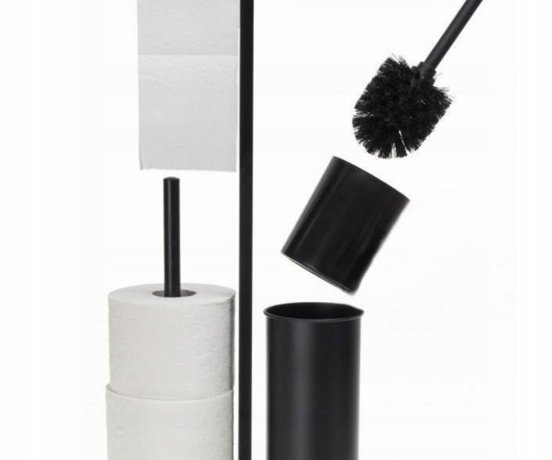 Toiletbørsteholder med Papirholder 3-i-1 Sort Bambus 24,5 x 14 x 67,5 cm