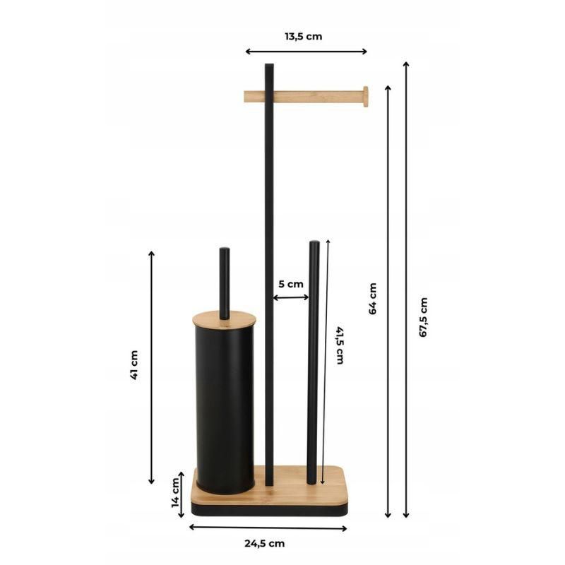 Toiletbørsteholder med Papirholder 3-i-1 Sort Bambus 24,5 x 14 x 67,5 cm