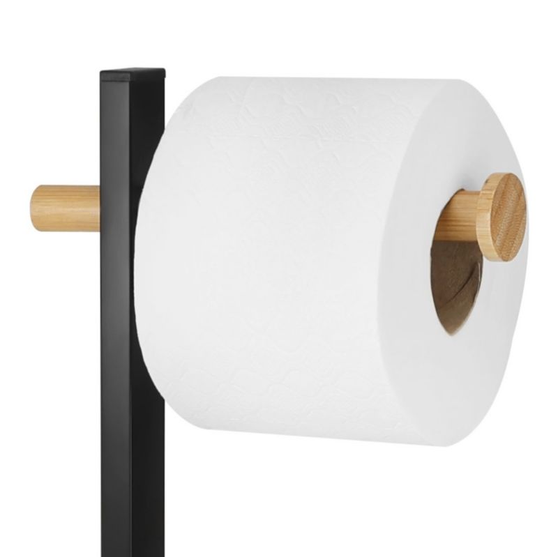 Toiletbørsteholder med Papirholder 3-i-1 Sort Bambus 24,5 x 14 x 67,5 cm