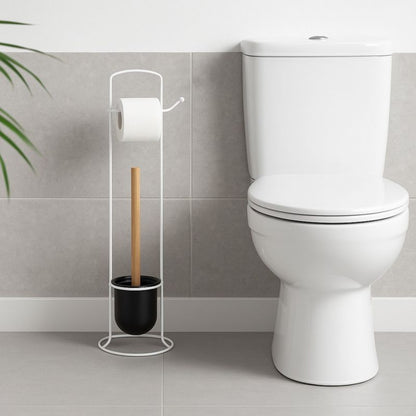 Toiletpapirholder med WC-børste Hvid 57 cm 1 sæt