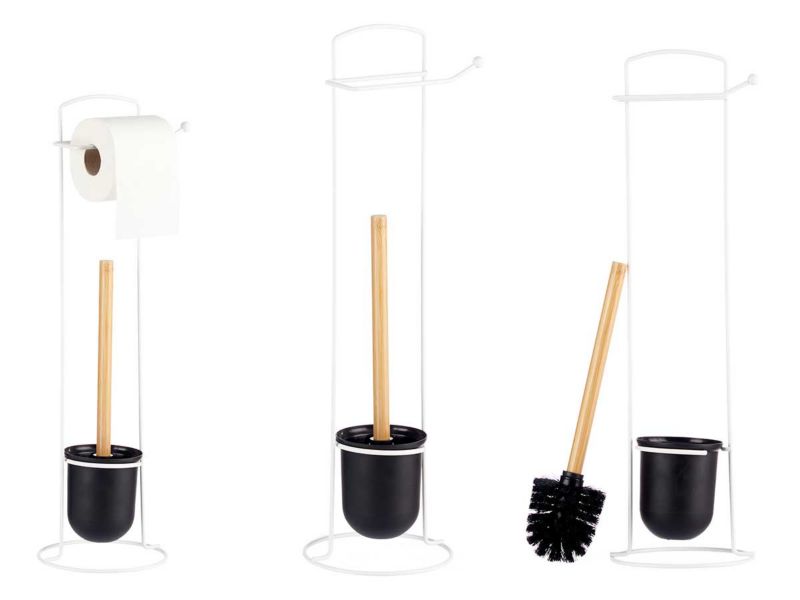 Toiletpapirholder med WC-børste Hvid 57 cm 1 sæt