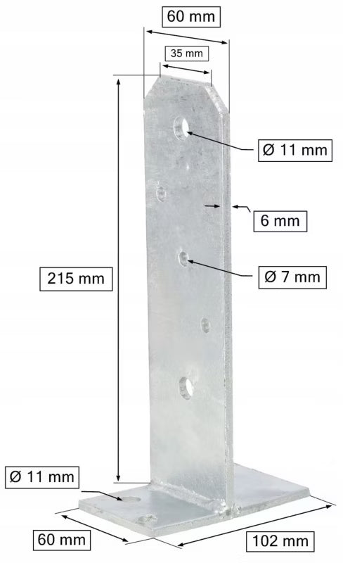 Stolpebærer 215 mm Skruefast T-Formet Galvaniseret Stål | 5904994030447