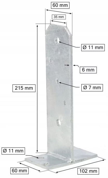 Stolpebærer 215 mm Skruefast T-Formet Galvaniseret Stål | 5904994030447
