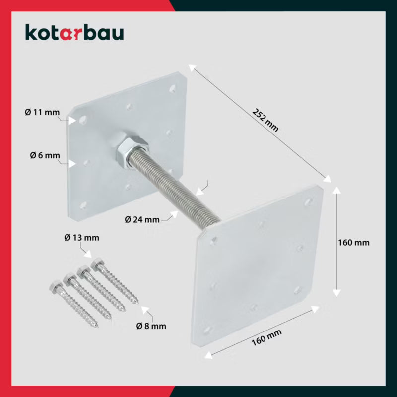 Stolpebærer Justerbar 160x160x250 mm Galvaniseret Stål