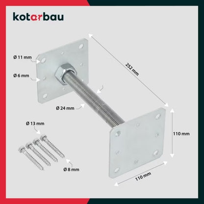 Stolpebærer Justerbar M24 11x11x25 cm Galvaniseret Stål 2 Stk