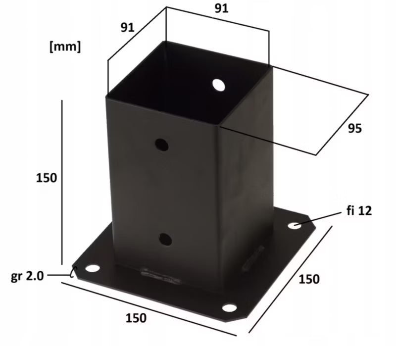 Stolpefod 90x90 mm Sort Stål