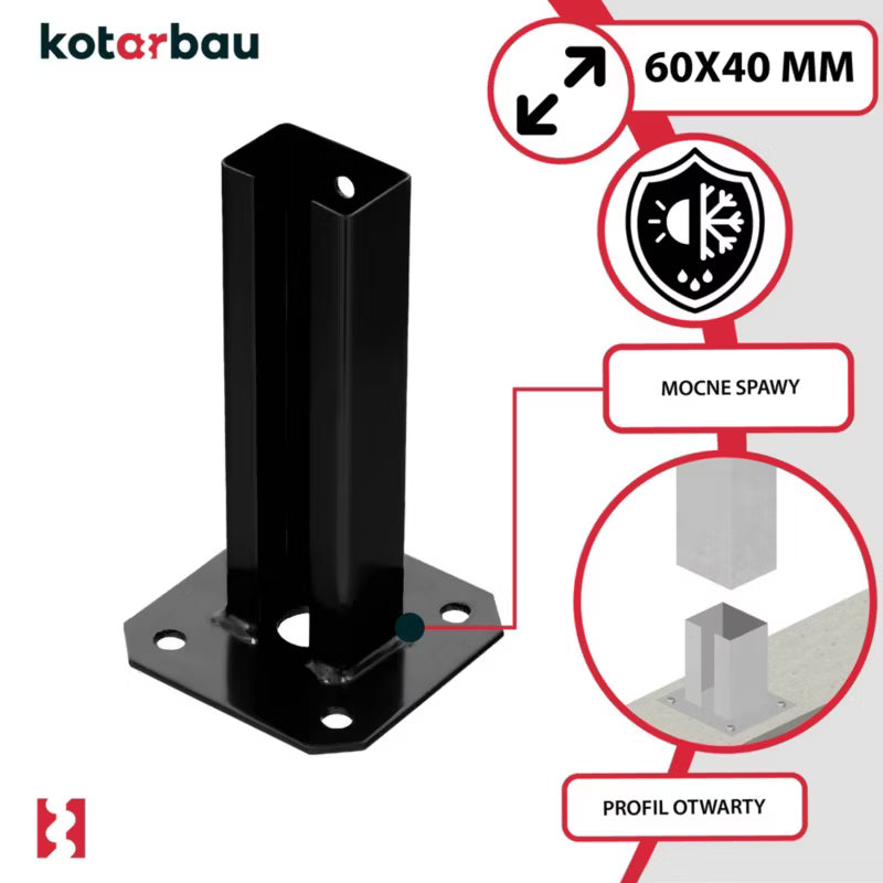 Stolpefod til Påskruning 60x40 mm Sort Stål