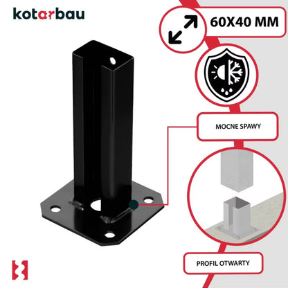 Stolpefod til Påskruning 60x40 mm Sort Stål