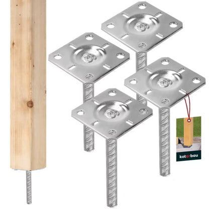 Stolpefod til Nedstøbning 100x100x200 mm 4 Stk. Varmgalvaniseret Stål