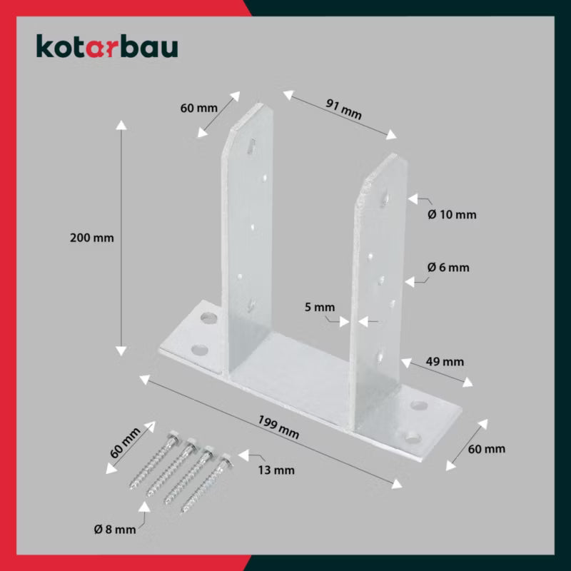 Stolpesko 90 mm Galvaniseret Stål 2 Stk. 5904994082835