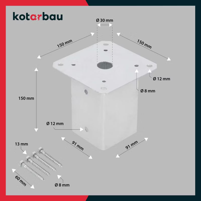 Stolpesko 90x90 mm Varmgalvaniseret Stål 2 Stk.