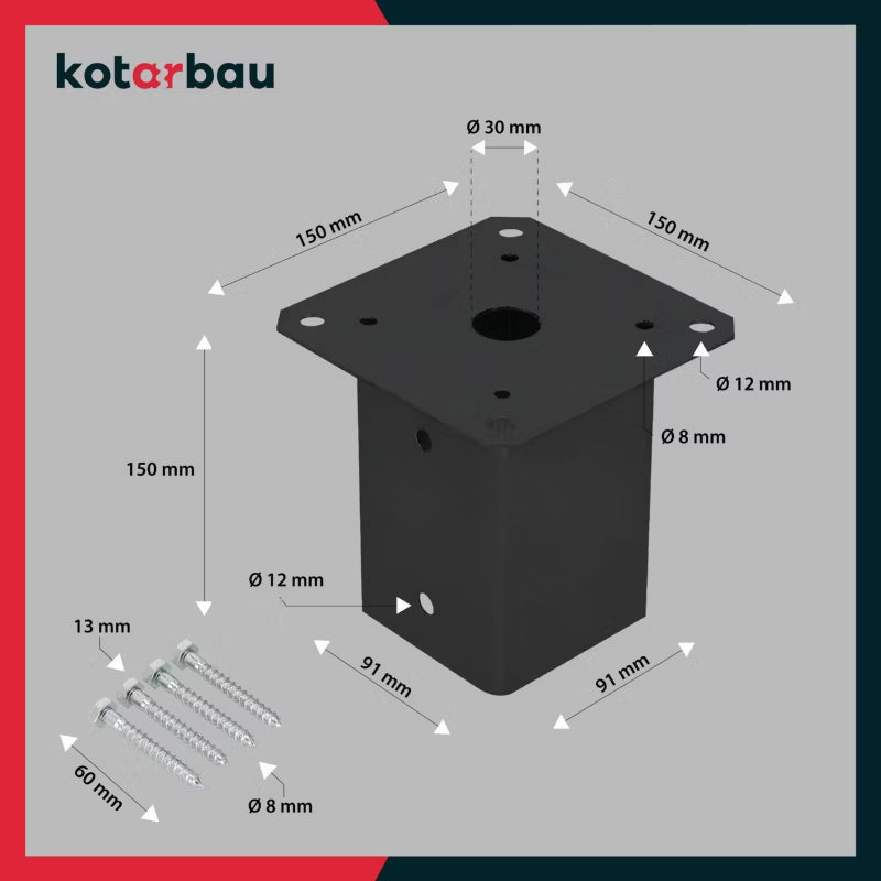 Stolpesko 90x90 mm Pulverlakeret Stål