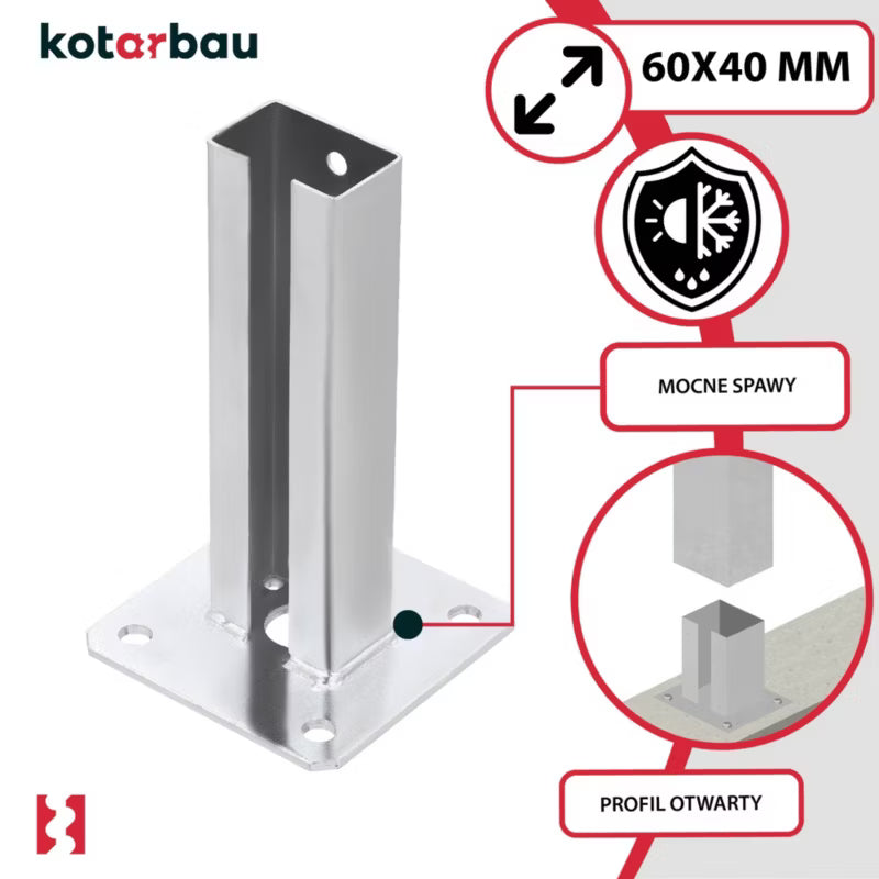 Stolpesko til Fastskruning 60x40 mm Sølv