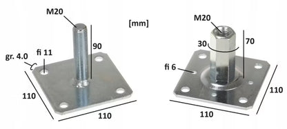 Stolpesko Justerbar PSRT 110x110 mm Galvaniseret 4 Stk