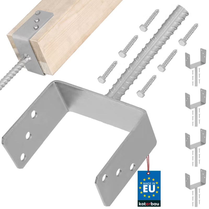 Stolpesko med Ribbestål til Indstøbning 160 mm 4 Stk. Galvaniseret
