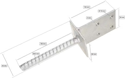 Stolpesko til Indstøbning 130x90 mm Galvaniseret Stål