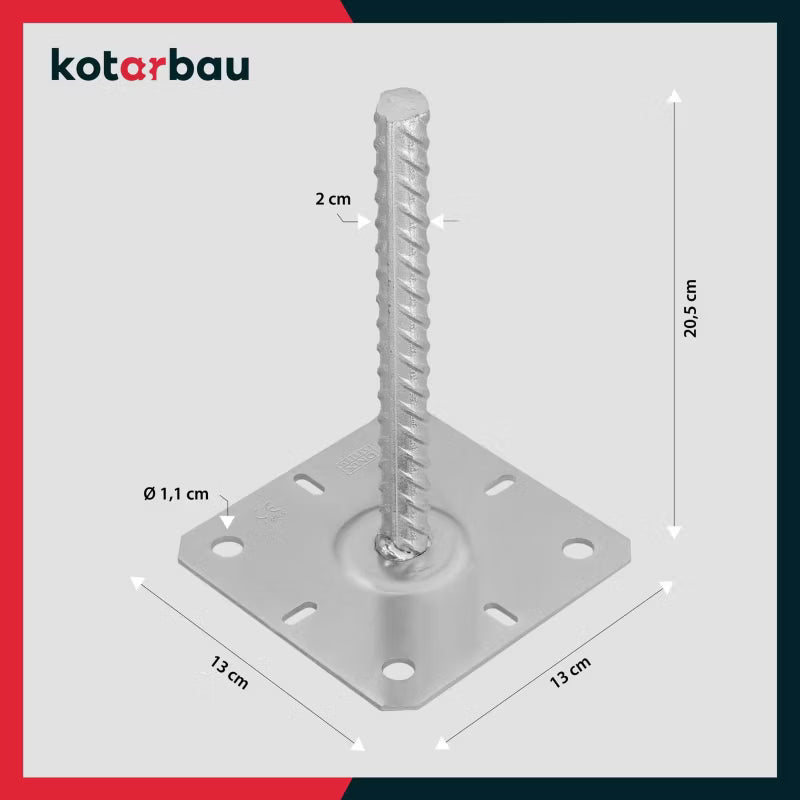 Stolpesko til Nedstøbning 130x130x200 mm Galvaniseret Stål 2 Stk