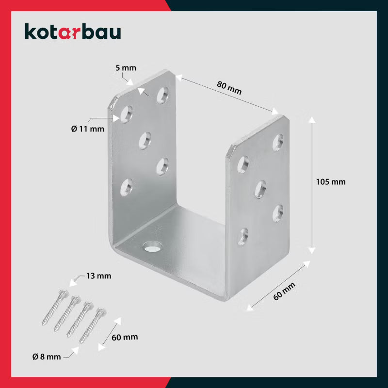 Stolpesko U-Form 80 mm Galvaniseret Stål