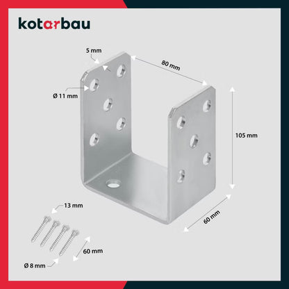 Stolpesko U-Form 80 mm Galvaniseret Stål