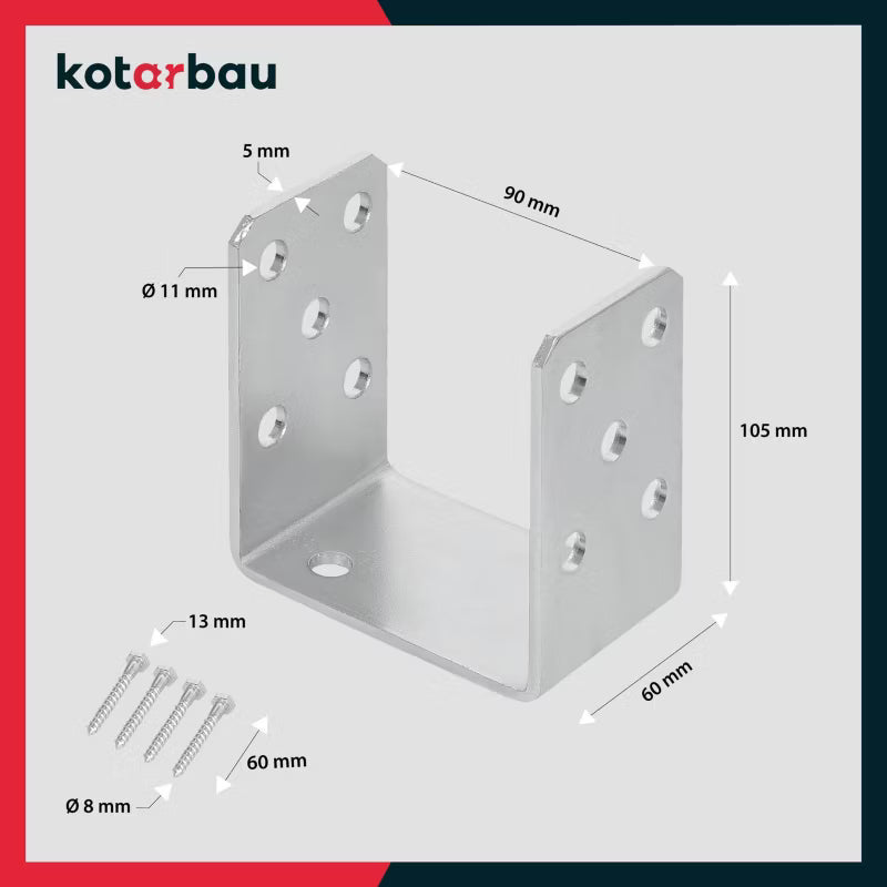 Stolpesko U-Form 90 mm Galvaniseret Stål