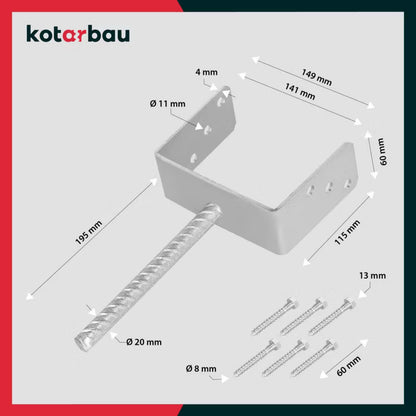 Stolpesko U-formet med Ribbestål 140 mm Galvaniseret