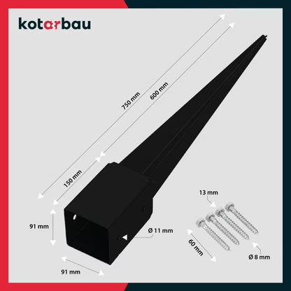 Stolpespyd 90x90x750 mm Sort Stål