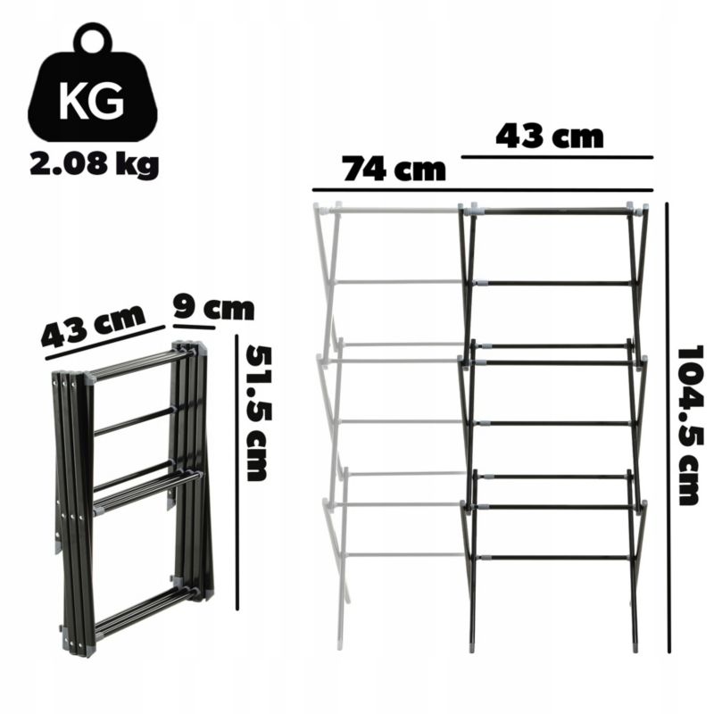KADAX stående tørrestativ til tøj 104 cm foldbart i stål