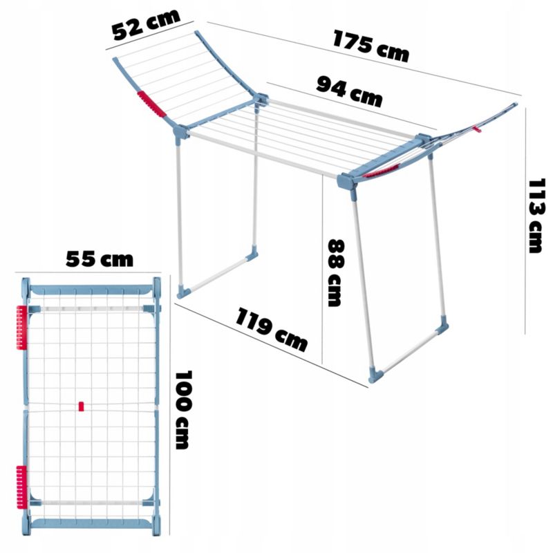 KADAX stående tørrestativ 175 cm til tøj, foldbart med store håndtag