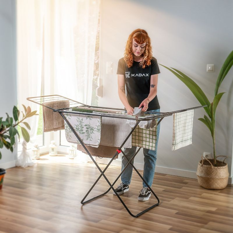 KADAX fritstående, foldbar tørrestativ til tøj med 18 m tørreplads – stor balkonmodel