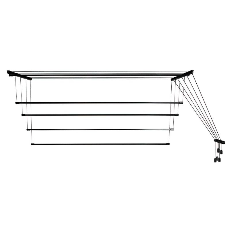 Loftmonteret Tørrestativ 160 cm 5 Stænger Sort