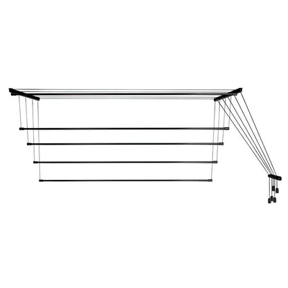 Loftmonteret Tørrestativ 160 cm 5 Stænger Sort