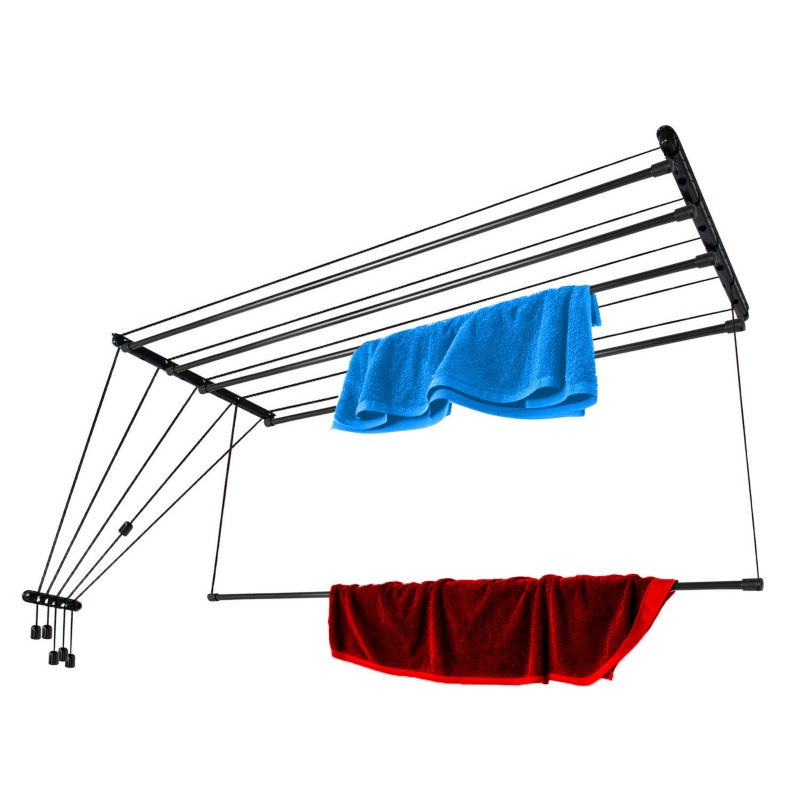 Loftmonteret Tørrestativ 160 cm 5 Stænger Sort