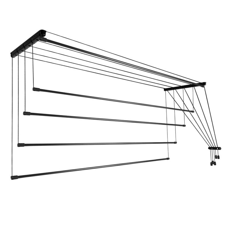 Loftmonteret Tørrestativ 160 cm 5 Stænger Sort