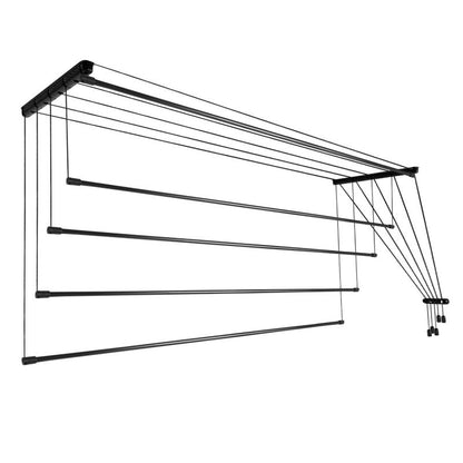 Loftmonteret Tørrestativ 160 cm 5 Stænger Sort
